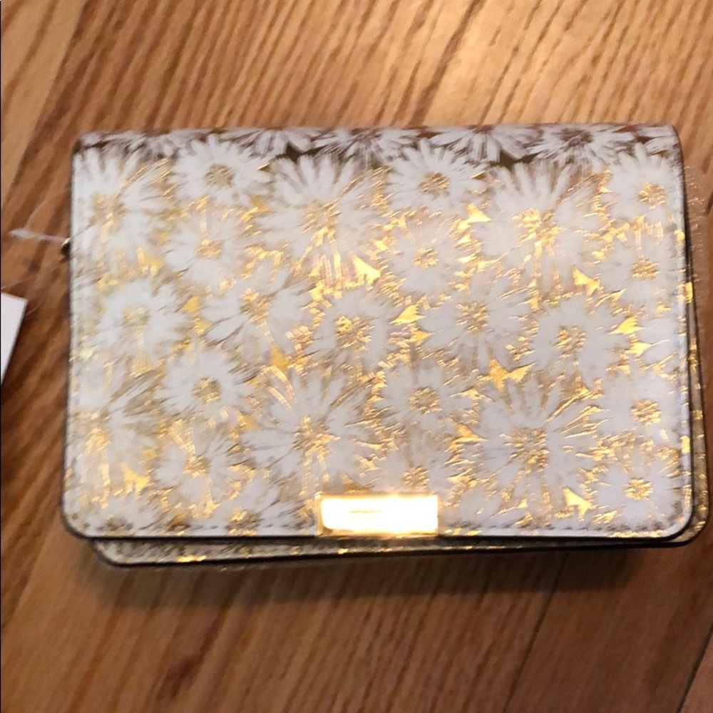 Michael Kors white clutch with gold flowers NWT